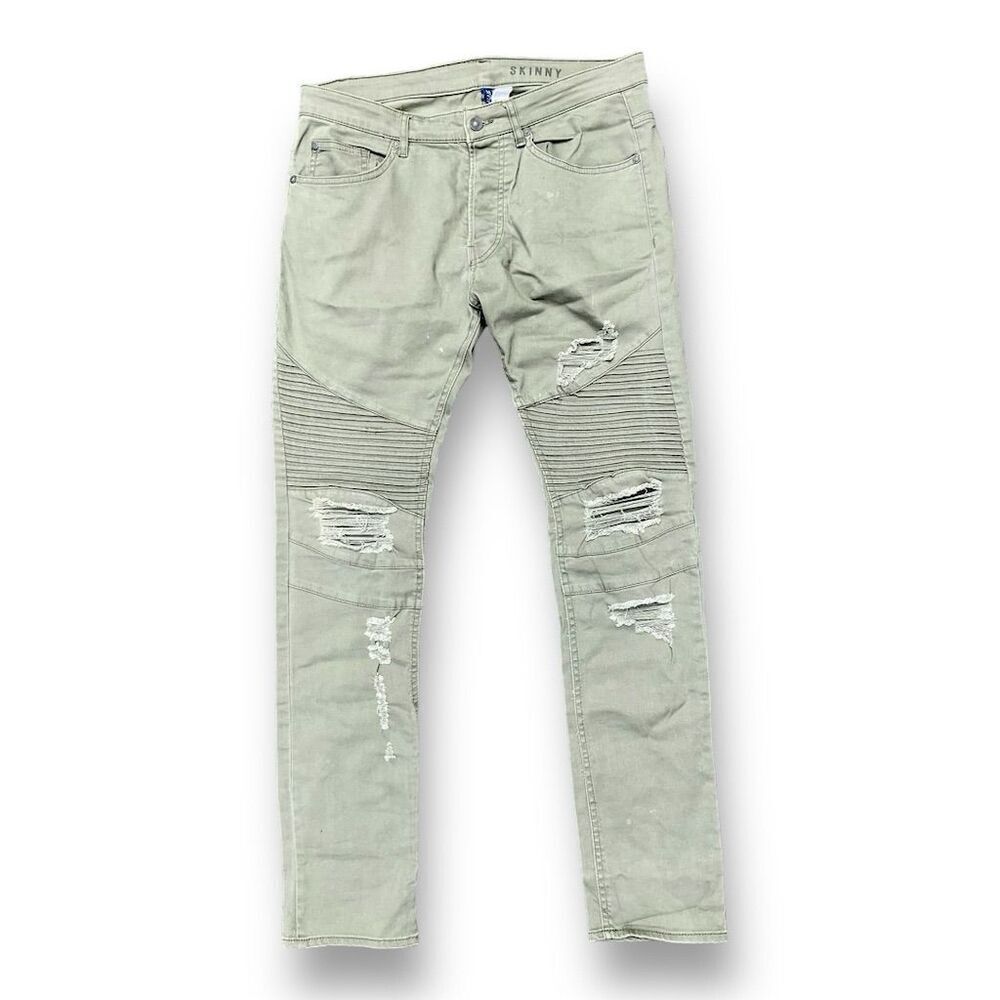 🦾 H&M Biker Skinny Jeans 🪖 Olive Green |‎ Size 32 | Ripped & Ready